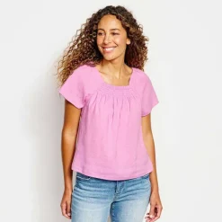 Women Orvis Shirts|Performance Linen Square-Neck Short-Sleeved Top