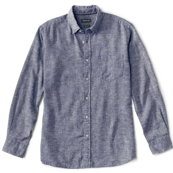 Men Orvis Shirts|Pure Linen Long-Sleeved Shirt