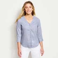 Women Orvis Shirts|Women'S Performance Linen Three-Quarter-Sleeved Shirt