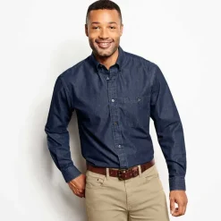 Men Orvis Shirts|Wrinkle-Free Pure Cotton Denim Shirt